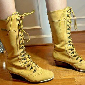 Timberland Wedge Lace Up Tall Wheat Boots Women’s Size 9